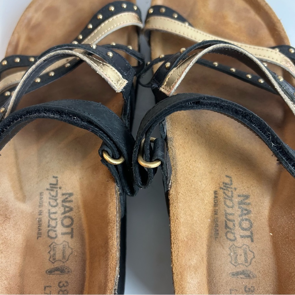 NOAT PRESCOTT Slide Sandal Leather Black/Gold Cork Wedge US 7 EU 38 - Picture 12 of 12